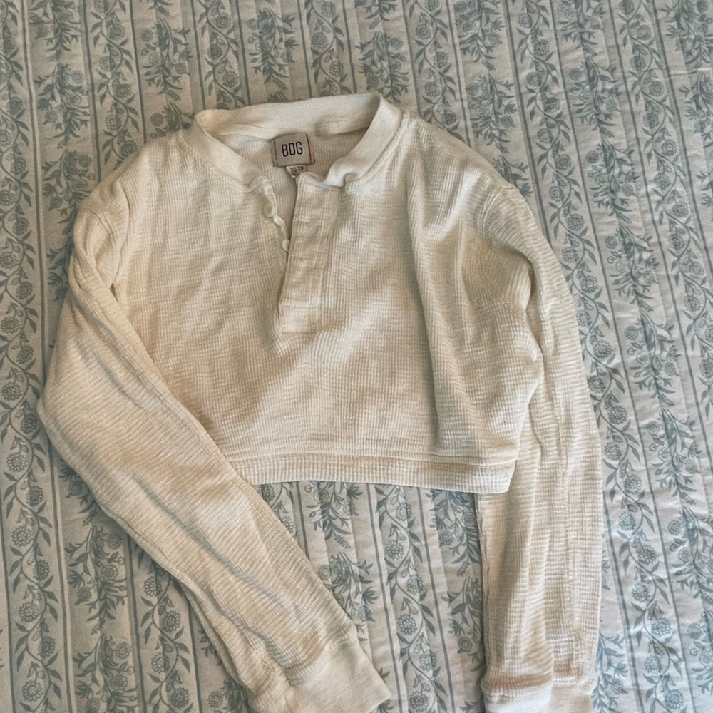 BDG Off-White Ribbed Button-Up Top